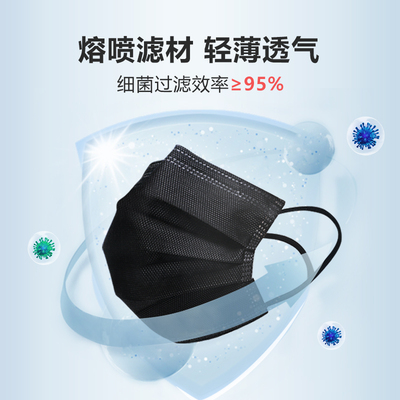 名典上品黑色口罩活性炭一次性防尘三四层防护d立体男女独立包装