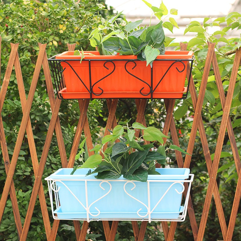 加厚耐用铁艺花架长方形挂架带花盆阳台悬挂护栏花盆架挂式花架子