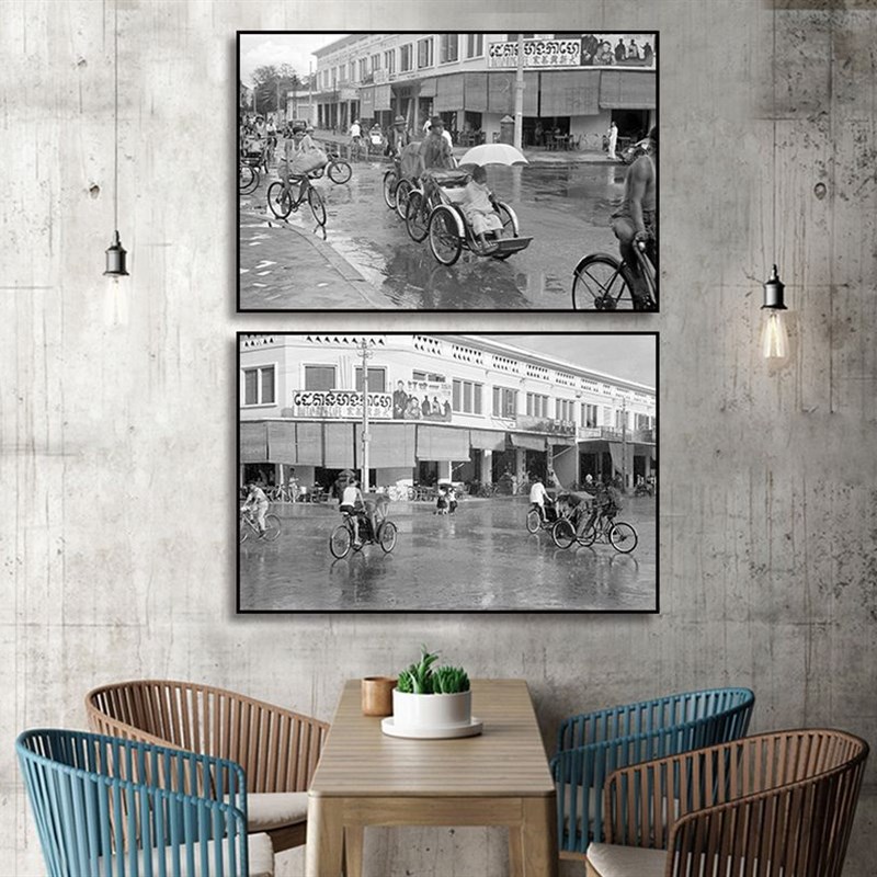 泰国装饰画复古怀旧人物民族风情街景餐厅挂画东南亚黑白照片海报图片
