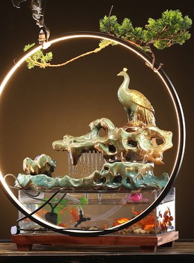 威弗列德办公桌面装饰乔迁业礼品创意客厅循环流水璃鱼缸