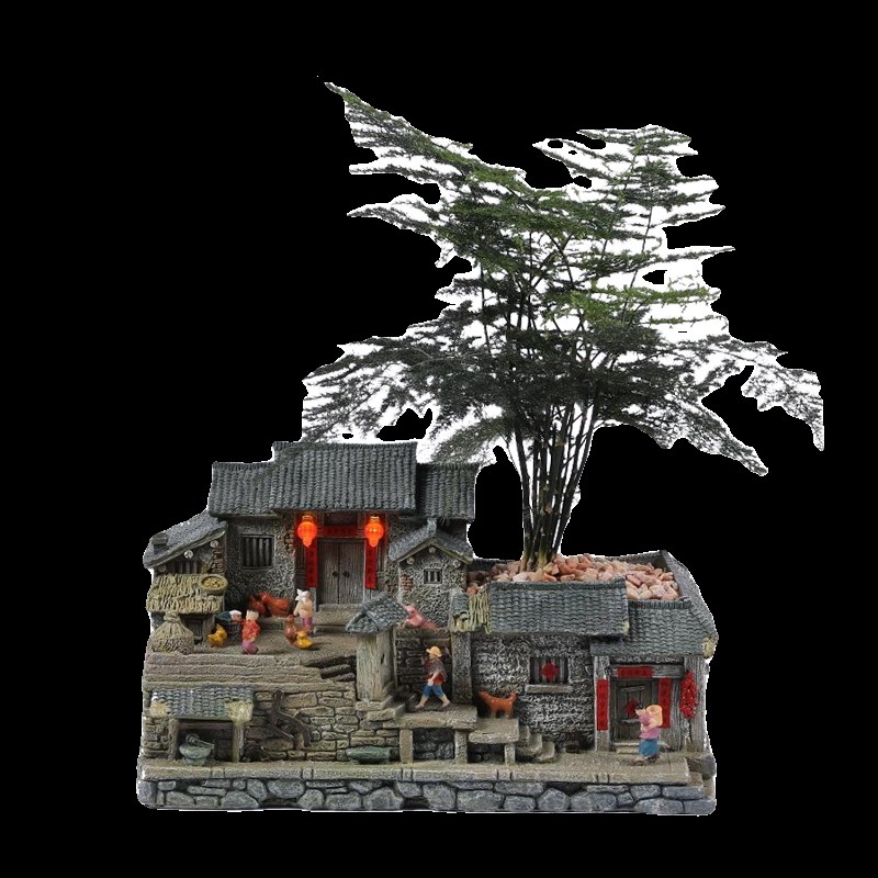 复古怀旧建筑农家小院摆件老房子模型客厅装饰桌面盆栽微景观造景