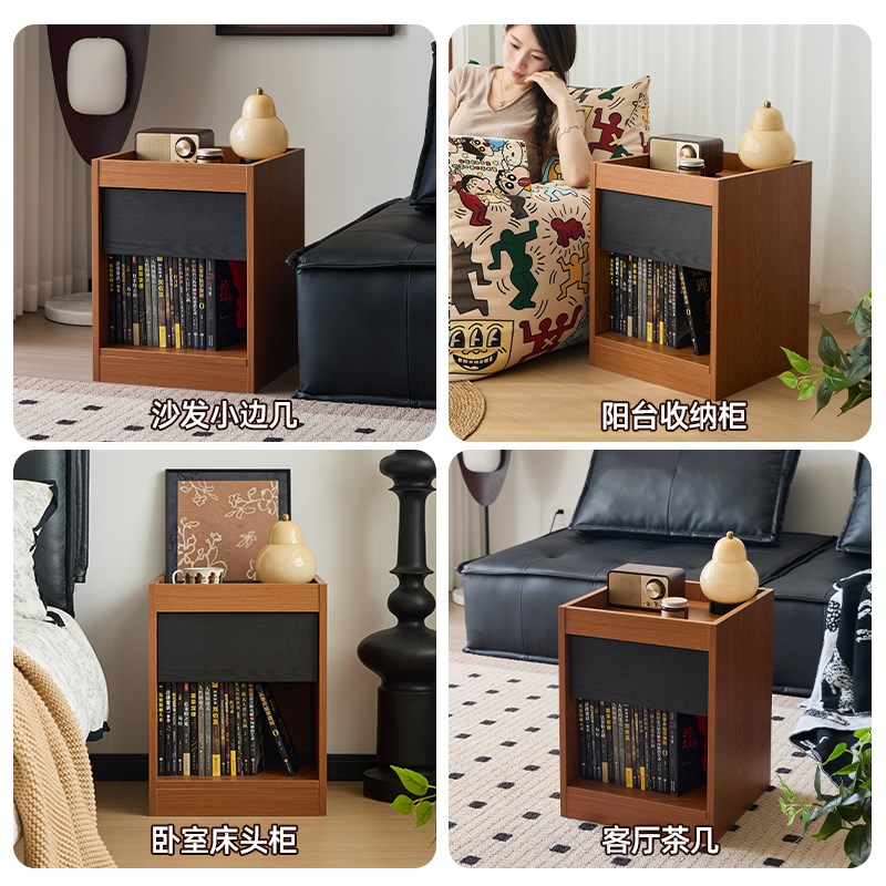 小四床头柜中古黄杨木色床边收纳柜家用卧室边角柜小型落地床边柜