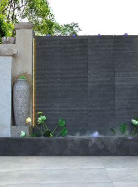 室外石材水幕墙流水屏风庭院假山喷泉景观鱼池背景墙玄关循环