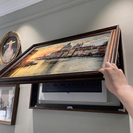 美式进门电表箱装饰画风景花卉复古风遮挡配电箱推拉画液压掀开画
