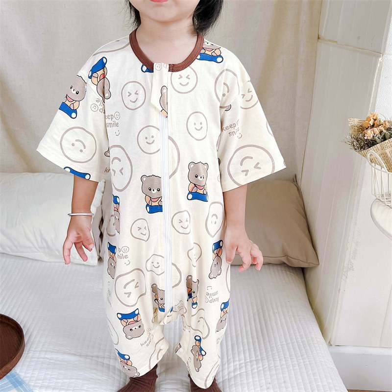 睡袋儿童夏季薄款纯棉婴儿护肚防踢被宝宝连体睡衣男童夏款家居服