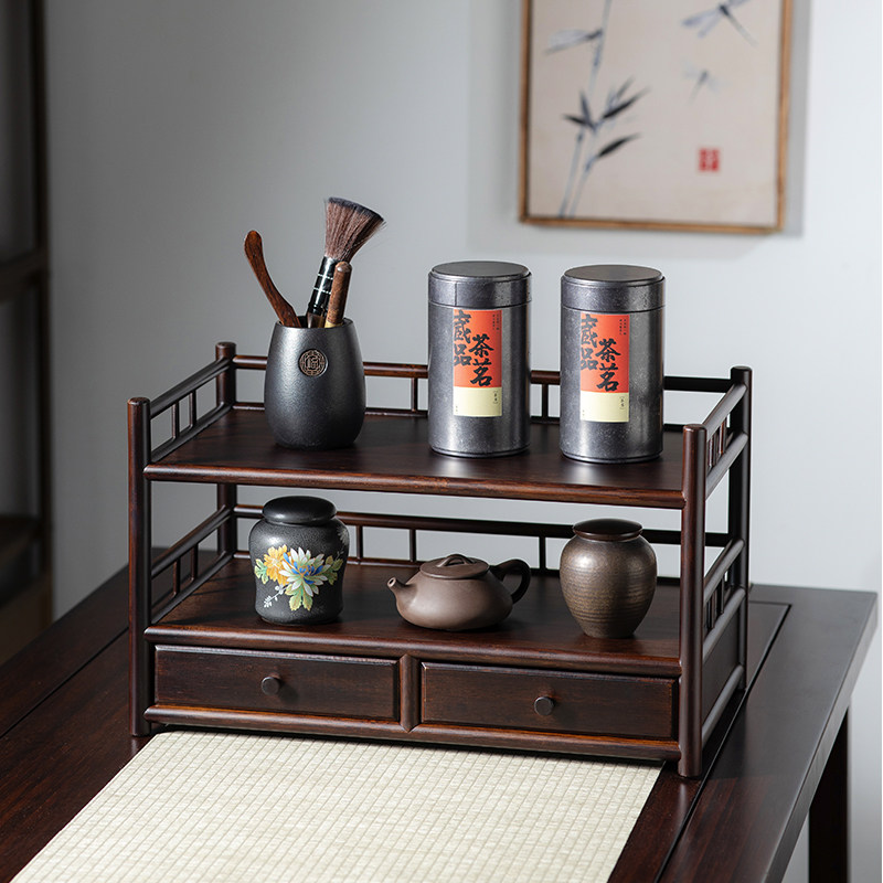 茶具置物架茶杯茶壶架子桌面小博古架竹制茶叶架茶棚都承盘中式