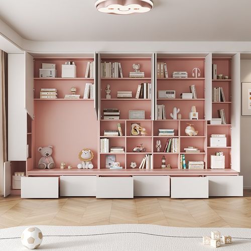 儿童房落地组合卡座书柜一体衣柜客厅书架家用玩具收纳储物柜定制