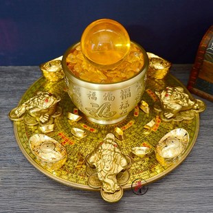 黄铜金蟾吐宝聚财阵招财摆件百福缸家中客厅财位门店铺公司办公室