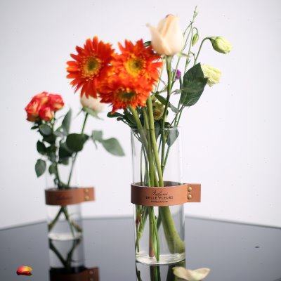 创意家居书房卧室皮革玻精致装饰居北欧简约透明玻璃花瓶桌面摆件,家居饰品,花瓶,淘宝优惠券,粉丝福利购,淘宝优惠卷