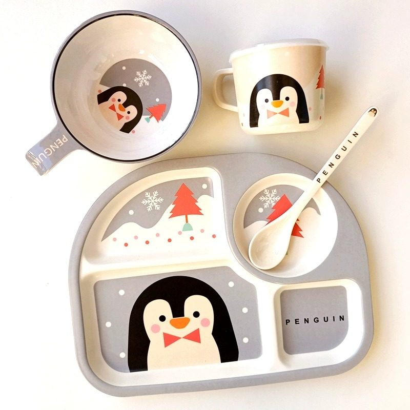 企鹅儿童餐盘分格卡通可爱宝宝家用吃饭辅食碗勺子竹纤维婴儿水杯,婴童用品,儿童餐具,淘宝优惠券,粉丝福利购,淘宝优惠卷