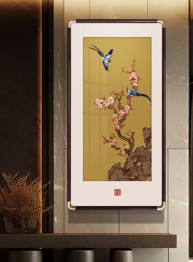 喜上眉梢玄关装饰画新竖寓意鸟挂画走廊过道别墅壁画