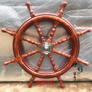 实木船舵装饰品方向舵盘壁饰挂件船轮领航舵家居背景招财复古