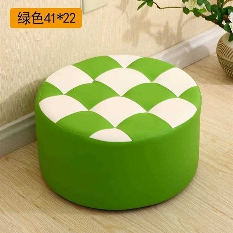 。皮客厅圆柱形高圆形小沙发家用蹲蹬坐墩椅子实木欧式皮墩