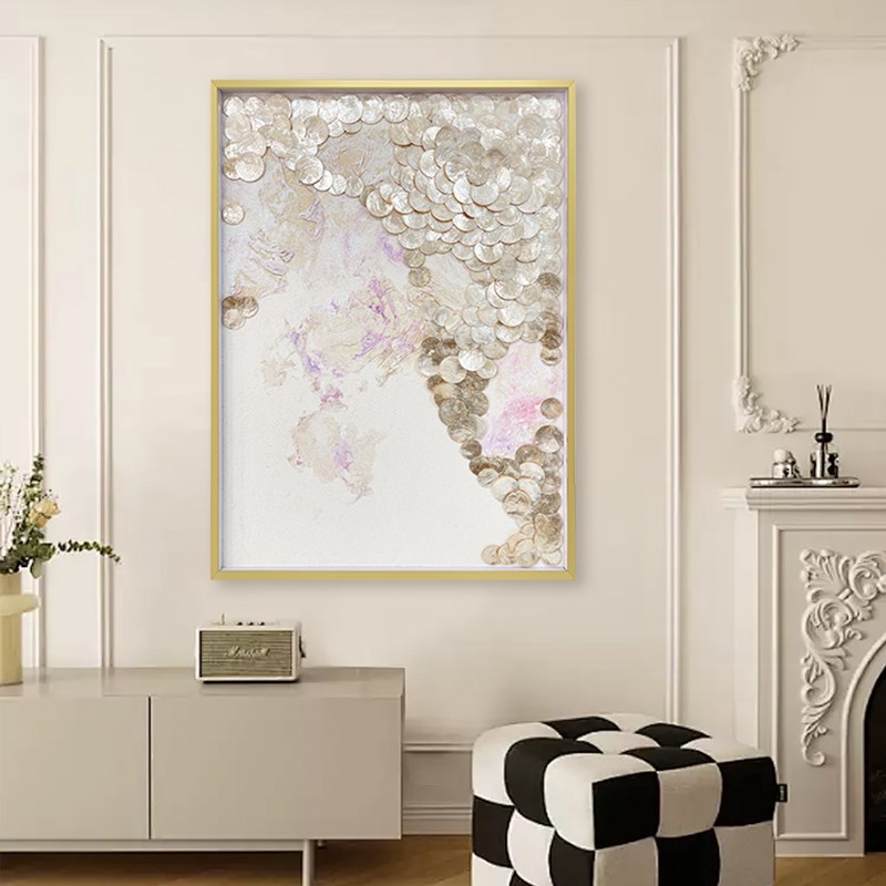法式现代油画贝壳装饰画客餐厅挂画玄关背景墙壁画艺术高级感墙饰图片