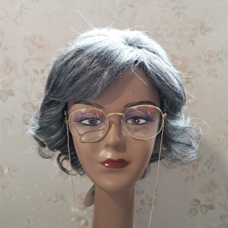 假发女短发奶奶灰花白短卷发中老年人整顶假发套蓬松逼真款花白色