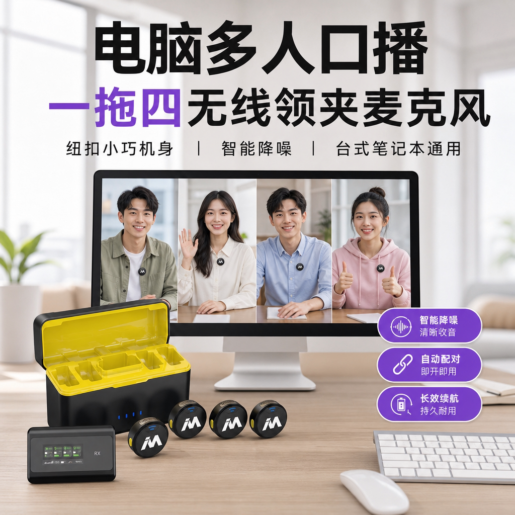 麦拉达X5mini一拖四无线麦克风领夹式电脑口播降噪专业多人收音