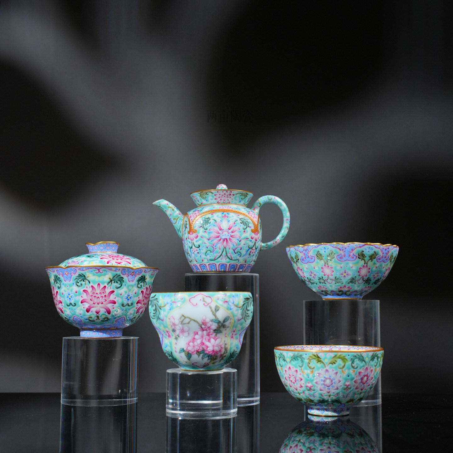 溢珍堂松石绿粉彩重工茶器 景德镇高档手工手绘茶具送礼喝茶茶碗,餐饮具,整套茶具,淘宝优惠券,粉丝福利购,淘宝优惠卷