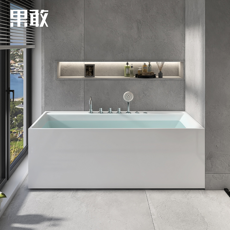 家用亚克力小户型卫生间浴盆网红简约薄边双人按摩浴缸1m-1.7米