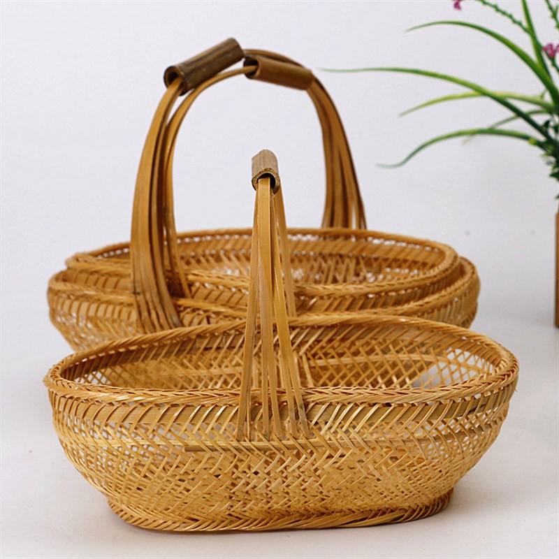 纯手工竹编篮 小竹篮子 手提篮 收纳篮 杭州蓝 水果鸡蛋精致竹篮