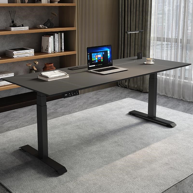 电动升降桌电脑桌工作台办公桌实木皮面家用站立式智能书桌电竞桌