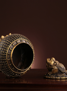 纯铜金蟾聚宝盆摆件 招财聚财家居工艺品开运装饰品旺财中式礼品