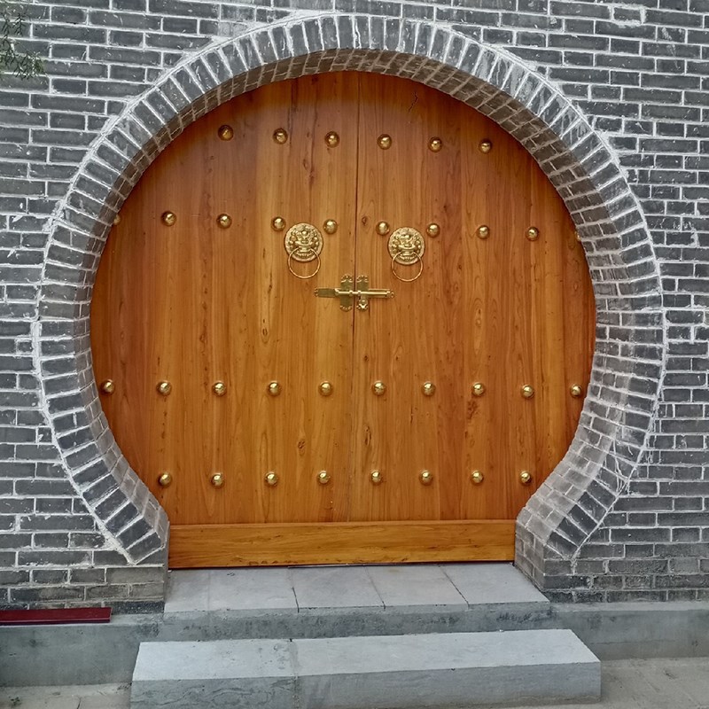 别墅月洞门庭院门苏式园林圆形拱门实木仿古木门徽派古建大门定制