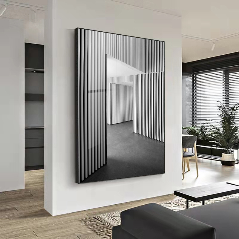 现代客厅空间延伸装饰画玄关高级感落地画沙发后面背景墙抽象壁画