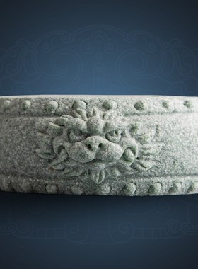 逗兽记 青砂石麒麟兽首大鼓摆件底座家居客厅工艺品装饰底架配件