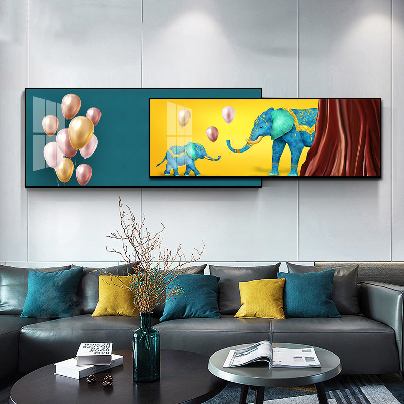 客厅装饰画沙发背景墙创意晶瓷叠加横版卧室床头福象简约现代挂画