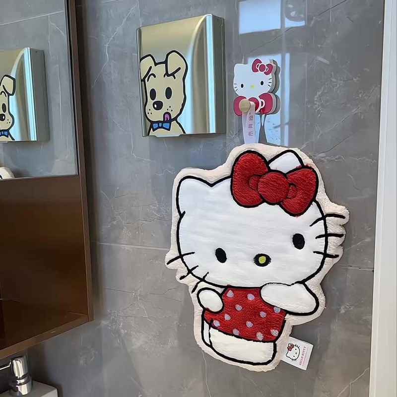 KT猫擦手巾卡通可爱洗手毛巾挂式双层加厚吸水珊瑚绒儿童方巾