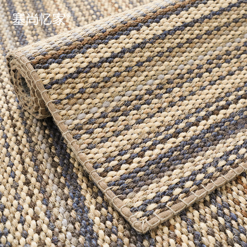 塞尚天然剑麻地毯客厅餐厅民族风条纹手工边加厚亚麻编织地垫定制