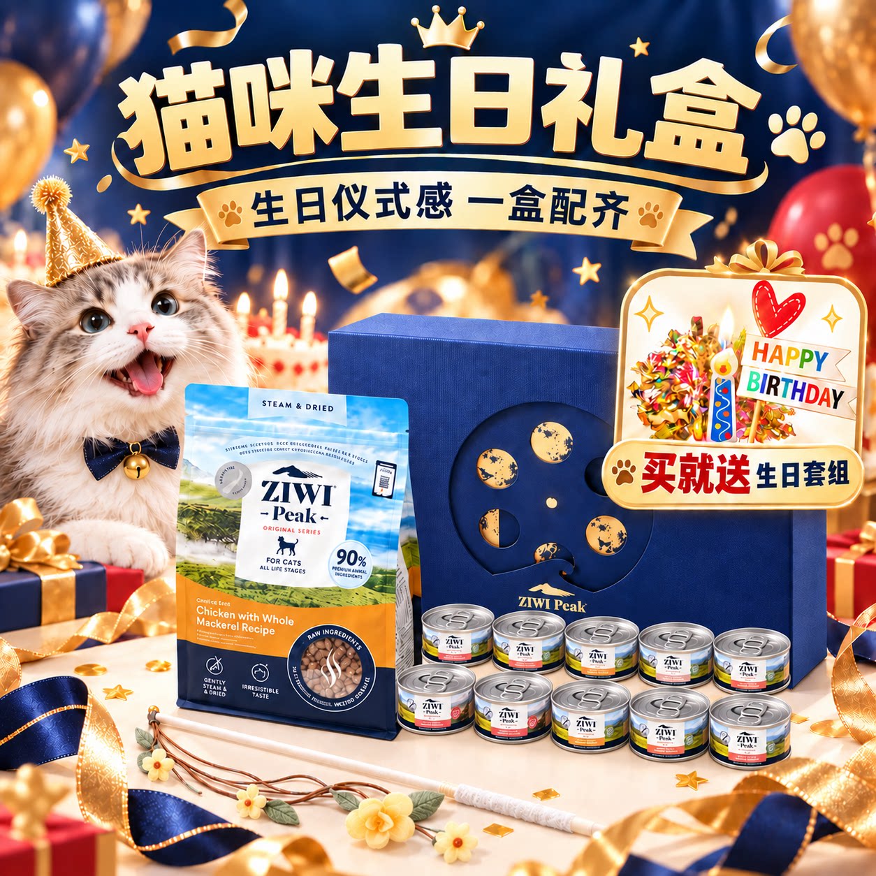 ziwi巅峰生日礼盒猫粮猫罐头玩具