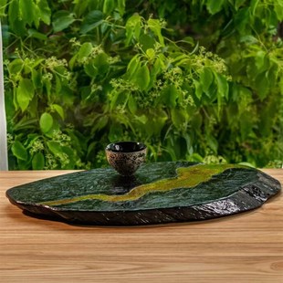 大漆干泡台 永泉 壶承非遗大漆茶盘手工实木圆形茶具茶台高端礼物