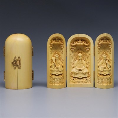 老款黄杨木雕三清祖师太上老君元始天尊灵宝天尊木雕工艺品摆件