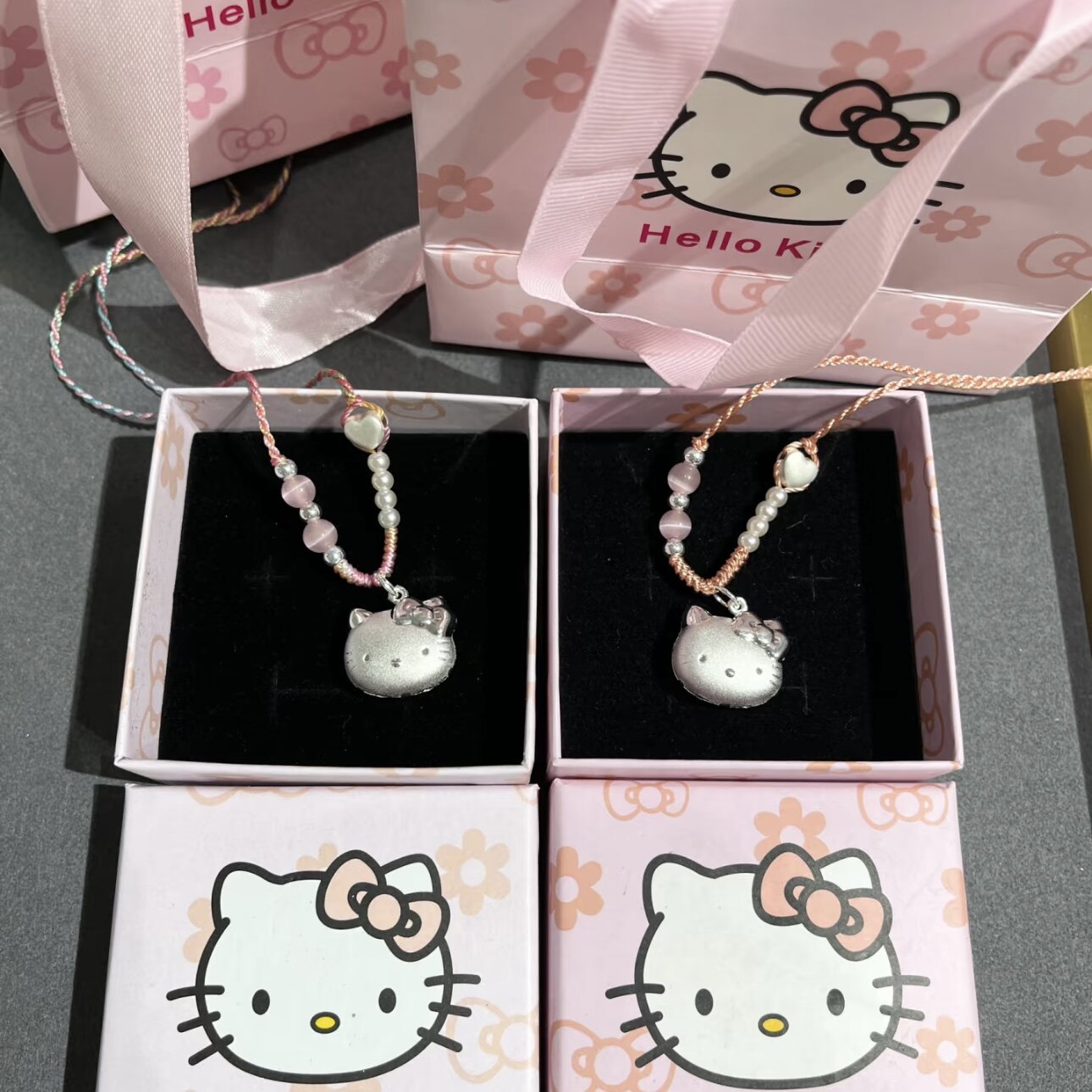 足银999HelloKitty凯蒂猫吊坠纯银编绳项链可爱KT猫头送女友礼物