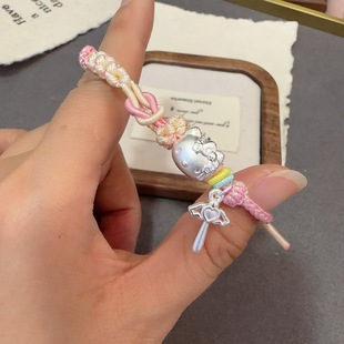 999足银星星KT猫爱心魔法棒纯银手链可爱3D硬银手串闺蜜女友礼物