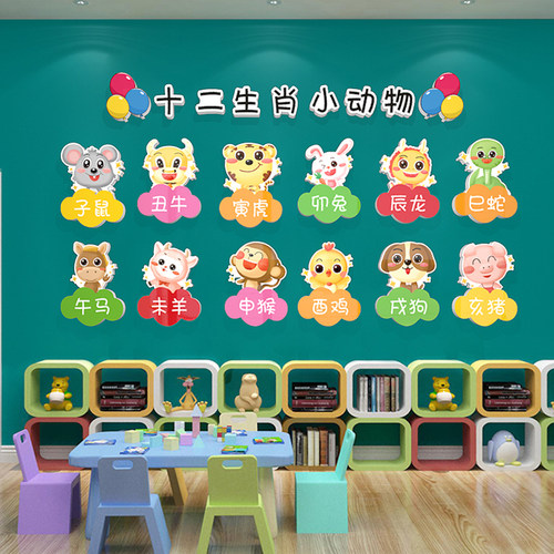 十二生肖墙贴纸壁画托管班教室楼梯墙面装饰幼儿园环创主题墙成品