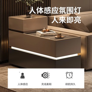 沙发边柜侧边柜客厅家用岩板实木茶几轻奢高级感边几置物架茶水柜