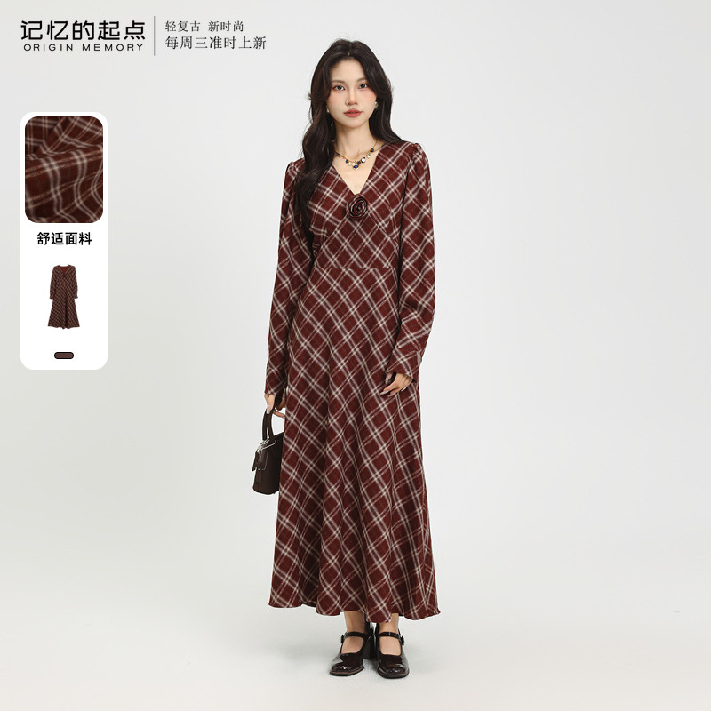 记忆的起点气质伞裙格纹连衣裙女
