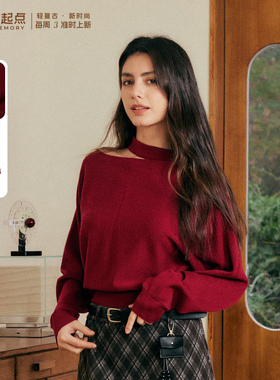 记忆的起点套头毛衣2026春季新款红色优雅风气质针织衫70GC55888