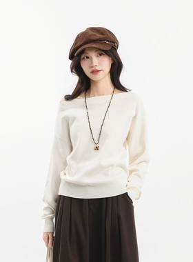 记忆的起点一字肩毛衣2025冬季新款百搭条纹针织上衣女69GD50177