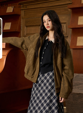 记忆的起点仿麂皮绒外套2025冬季新款宽松百搭翻领夹克69AD41397