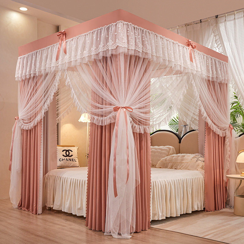 新款公主风纯色遮光床帘蚊帐一体式家用卧室加密加厚床幔落地防尘,床上用品,蚊帐,淘宝优惠券,粉丝福利购,淘宝优惠卷