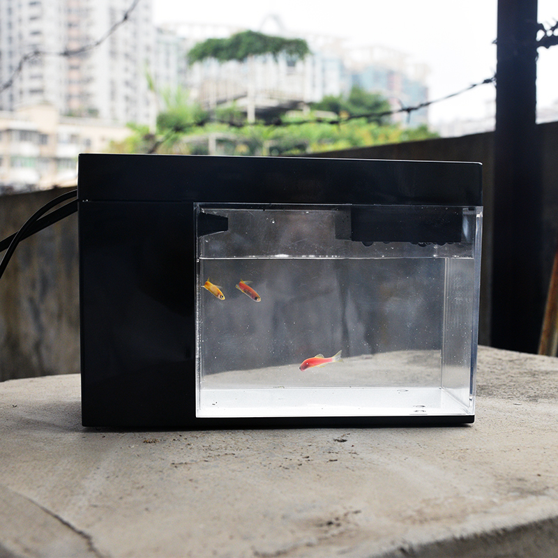 小型侧滤桌面鱼缸迷你塑料懒人水族箱侧边过滤创意水培生态微缸