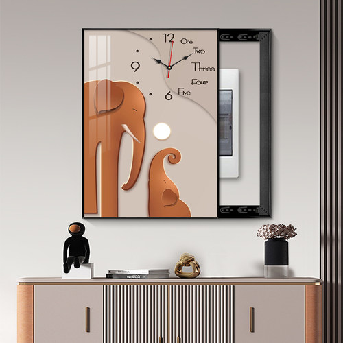 电表箱画装饰画竖版带钟表遮挡配电箱电闸开关免打孔时钟高端挂画