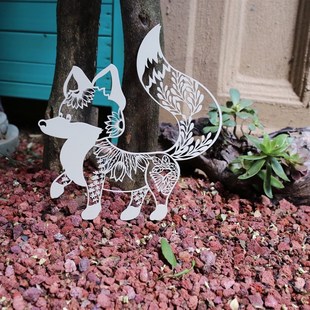 白狐花插铁艺 民宿咖啡店庭院摆件 户外园艺杂货花园装饰品