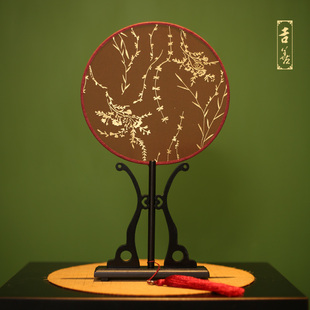 吉善芒种团扇宫扇黑檀木长柄复古风文艺风圆扇摄影扇子汉服民国风