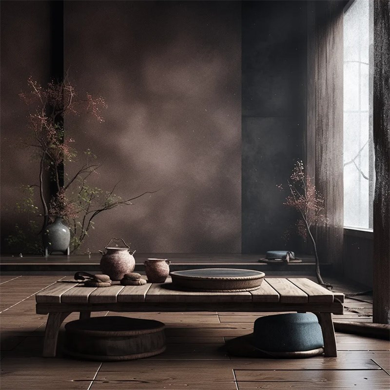 沙发圆茶几侘寂风极简 网红小户型客厅茶几中古风 沙发前圆形茶几