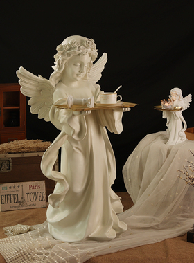 欧式天使托盘摆件客厅沙发电视柜玄关旁边落地雕塑家居卧室装饰品