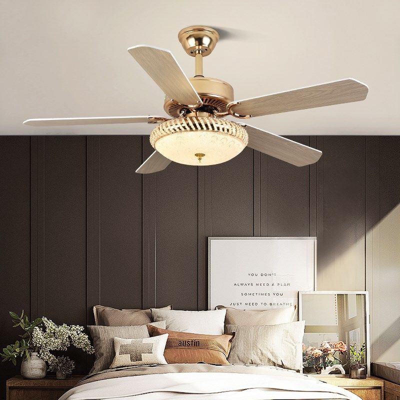 奥宏轻奢风扇灯金色客厅吊灯家用卧室铁叶电风扇灯变频餐厅吊扇灯